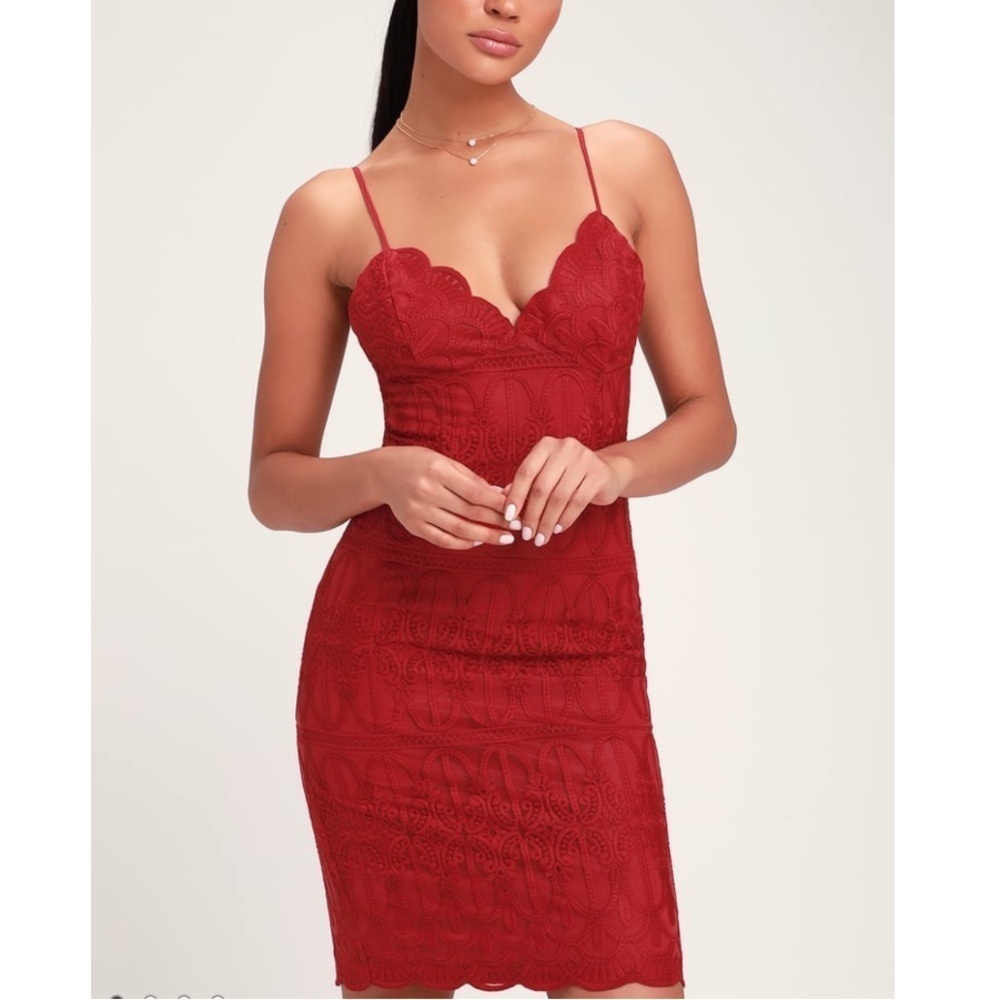 Lulus Malena Wine Red Lace Mini Dress